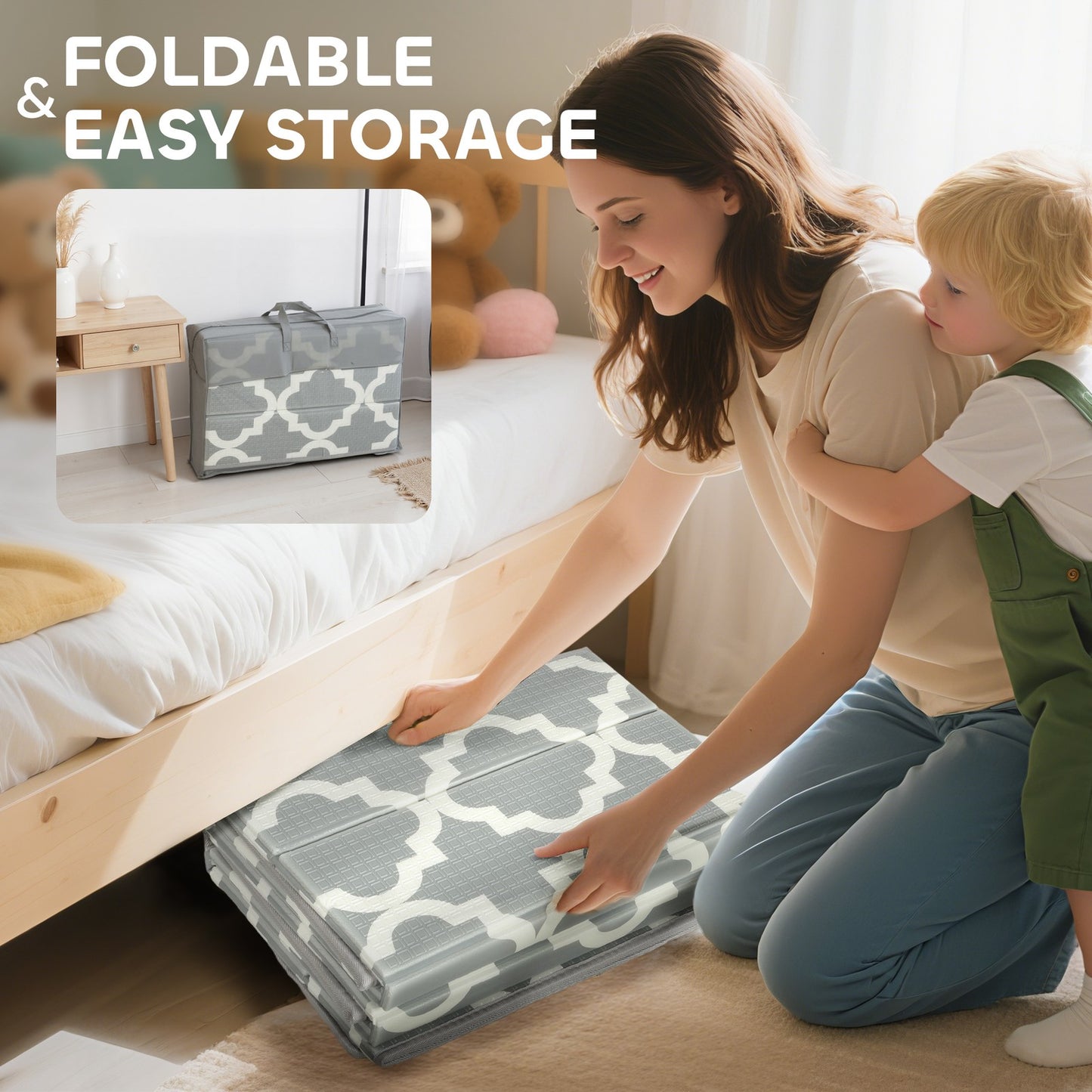 Foldable Baby Play Mat, Baby Playpen, Traffic & Grey Diamond Theme