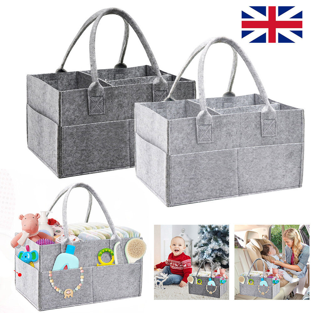 Felt Baby Diaper Organizer Caddy Changing Nappy Kids Storage Carrier Grey Bag UK