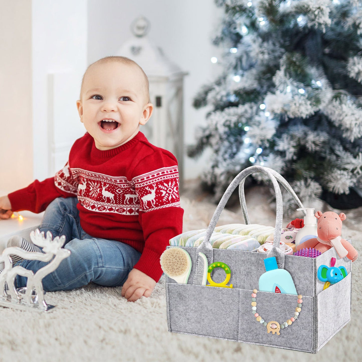 Felt Baby Diaper Organizer Caddy Changing Nappy Kids Storage Carrier Grey Bag UK