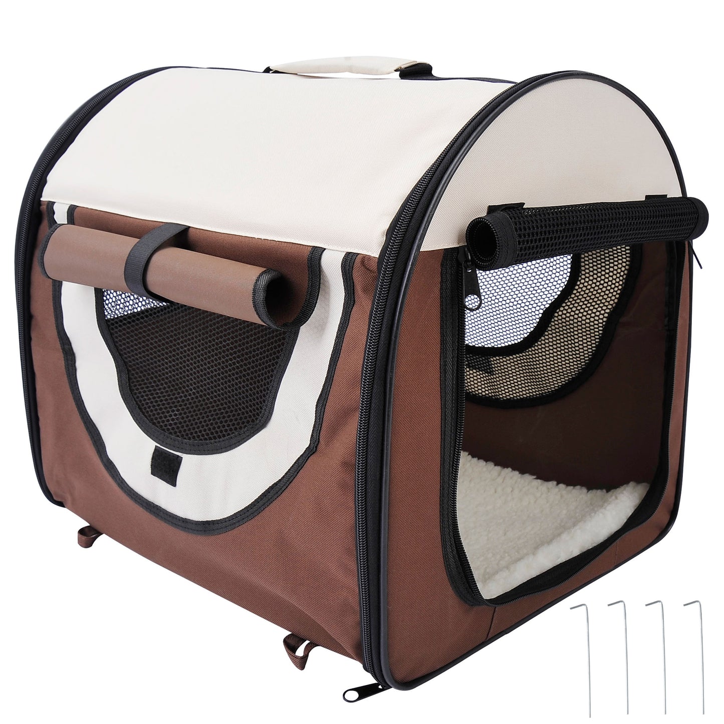 46Cm Foldable Pet Carrier Bag, Soft Side Fabric Dog Crate W/ Ground Stakes
