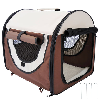 46Cm Foldable Pet Carrier Bag, Soft Side Fabric Dog Crate W/ Ground Stakes